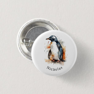 Sunset Tones Watercolor Penguin, custom 3 Cm Round Badge