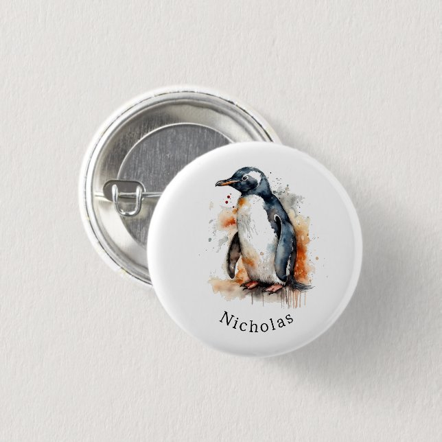 Sunset Tones Watercolor Penguin, custom 3 Cm Round Badge (Front & Back)