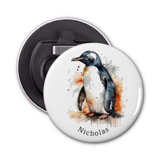Sunset Tones Watercolor Penguin, custom  Bottle Opener (Front)
