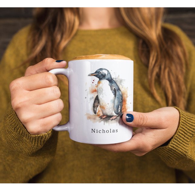  Sunset Tones Watercolor Penguin, custom Mug (Creator Uploaded)