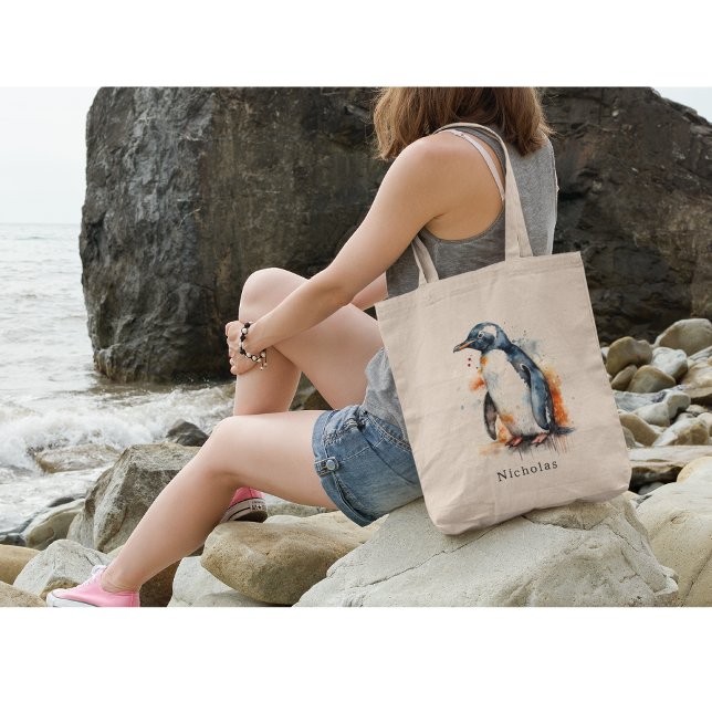 Sunset Tones Watercolor Penguin, custom Tote Bag (Creator Uploaded)