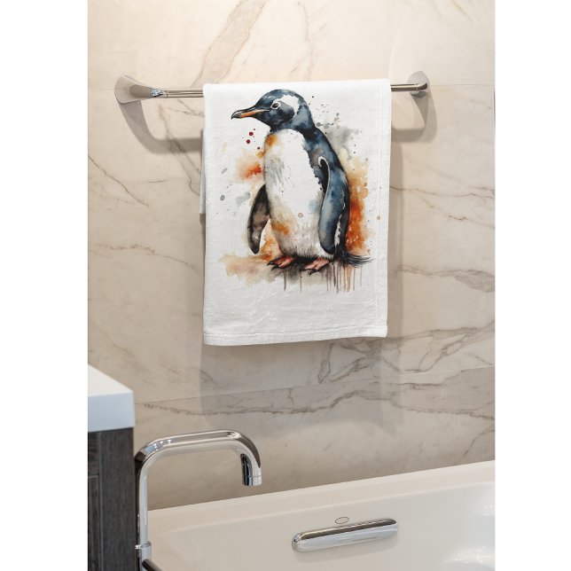 Sunset Tones Watercolor Penguin Hand Towel (Creator Uploaded)