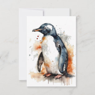 Sunset Tones Watercolor Penguin Thank You Card