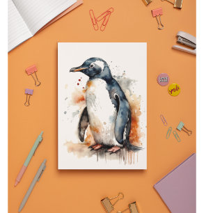 Sunset Tones Watercolor Penguin  Thank You Card