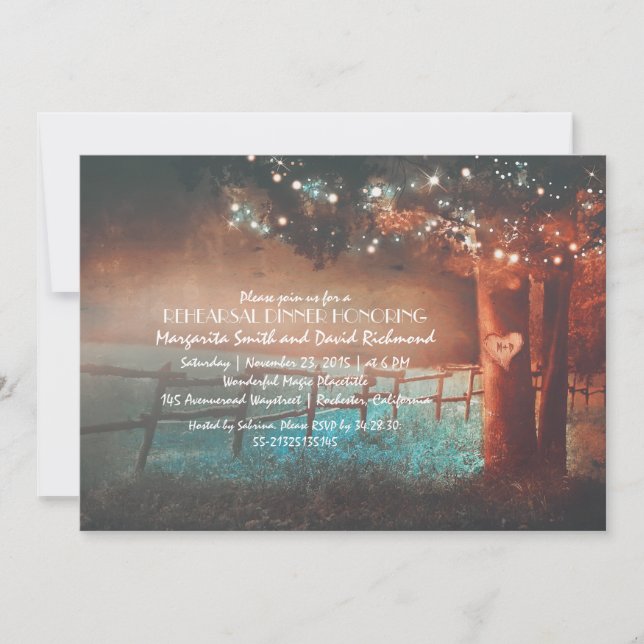 Sunset Tree Lights Rustic Outdoor Rehearsal Dinner Invitation (Front)