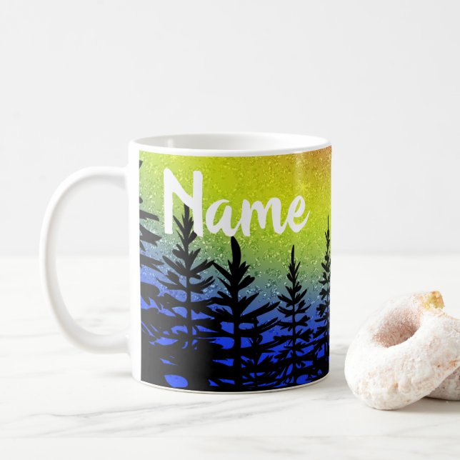 Sunset Tree Silhouette Design Coffee Mug Cup (With Donut)