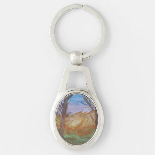 Sunset Trees Metal Key Ring