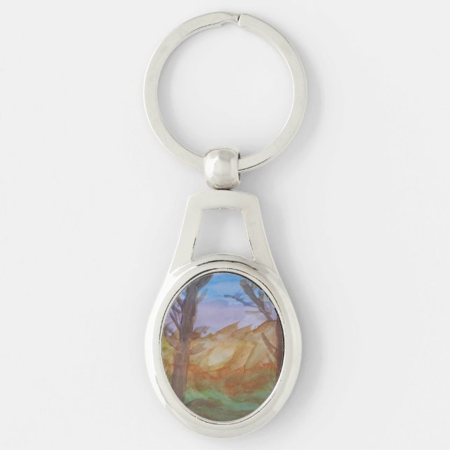 Sunset Trees Metal Key Ring (Front)