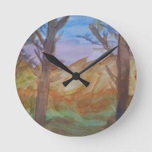 Sunset Trees Round Clock