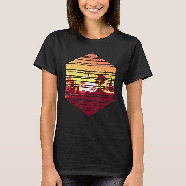 Sunset Trees Wildlife Nature Outdoor Wild Retro Fo T-Shirt (Front)