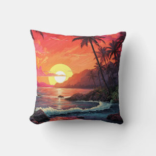 Sunset Tropical Beach Paradise Island Cushion
