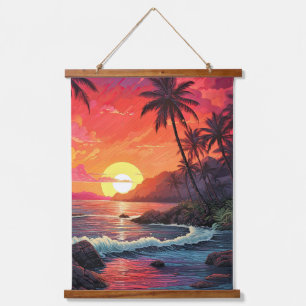 Sunset Tropical Beach Paradise Island Hanging Tapestry
