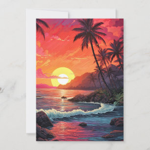 Sunset Tropical Beach Paradise Island  Invitation