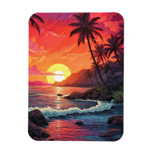 Sunset Tropical Beach Paradise Island Magnet