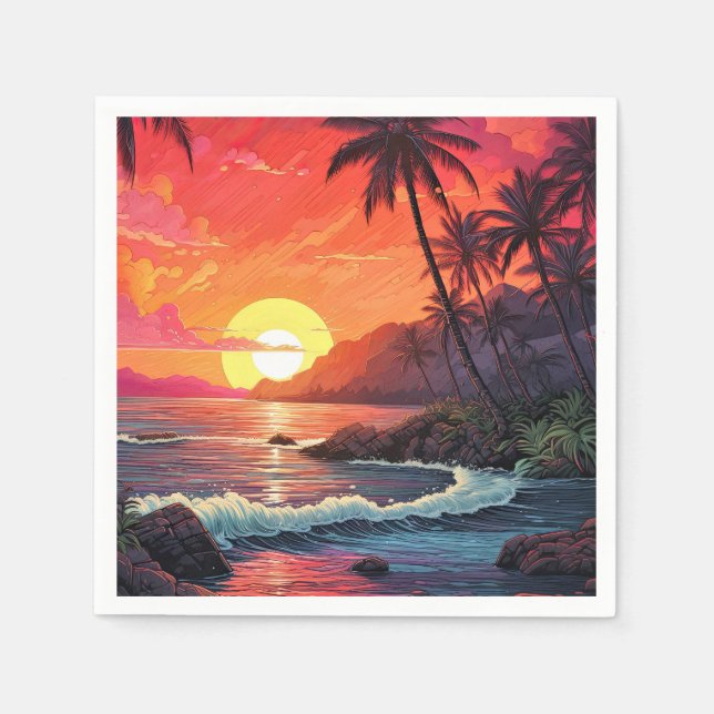 Sunset Tropical Beach Paradise Island  Napkin (Front)