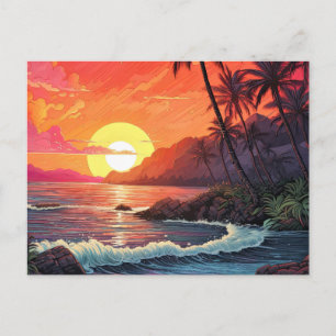 Sunset Tropical Beach Paradise Island Postcard