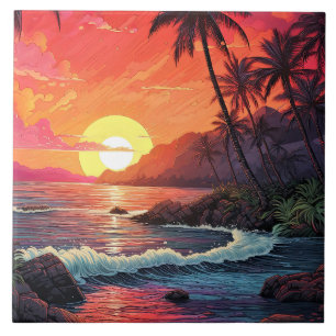 Sunset Tropical Beach Paradise Island Tile