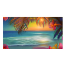 Sunset Tropical Beach Sand ocean palm trees Flower