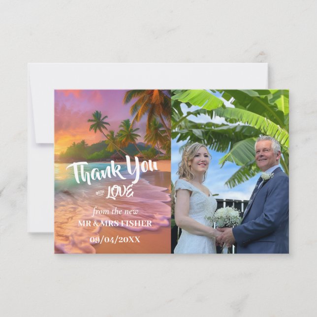 Sunset Tropical Beach Thank You Card Wedding (Front)