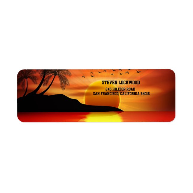 Sunset Tropical Island Palms Return Address (Front)