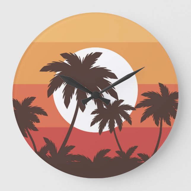 Sunset Tropical Palm Beach Vintage Large Clock (Front)