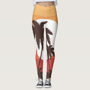 Sunset Tropical Palm Beach Vintage Leggings