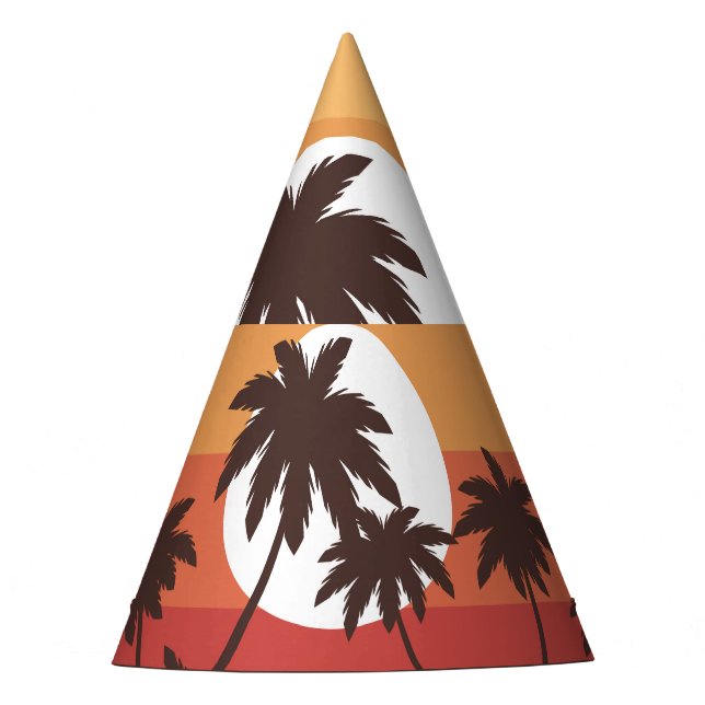 Sunset Tropical Palm Beach Vintage Party Hat (Front)