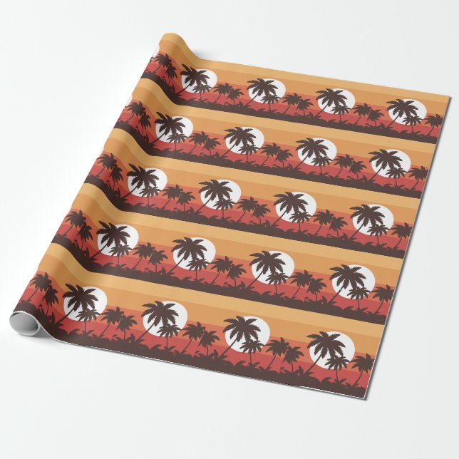 Sunset Tropical Palm Beach Vintage Wrapping Paper (Unrolled)
