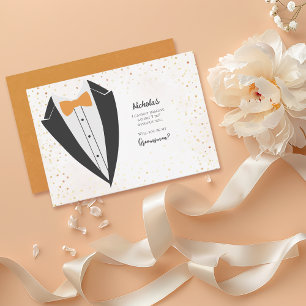 Sunset Tuxedo Groomsman Confetti Proposal Invitation