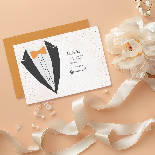 Sunset Tuxedo Groomsman Confetti Proposal Invitation (Creator Uploaded)