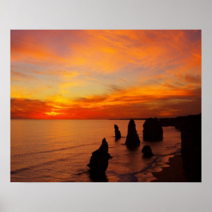 Sunset, Twelve Apostles, Port Campbell National Poster
