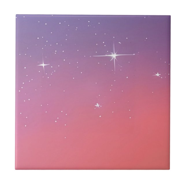 Sunset Twilight Stars Pink Purple Ombre Gradient Tile (Front)