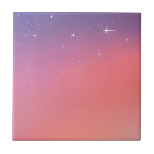 Sunset Twilight Stars Pink Purple Ombre Gradient Tile (Front)
