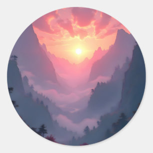 Sunset Valley – Golden Sunset Landscape Classic Round Sticker