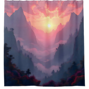 Sunset Valley – Golden Sunset Landscape Shower Curtain