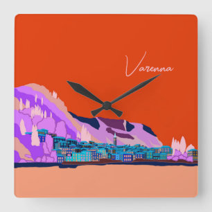 Sunset Varenna Lake Como Italy Illustration Square Wall Clock