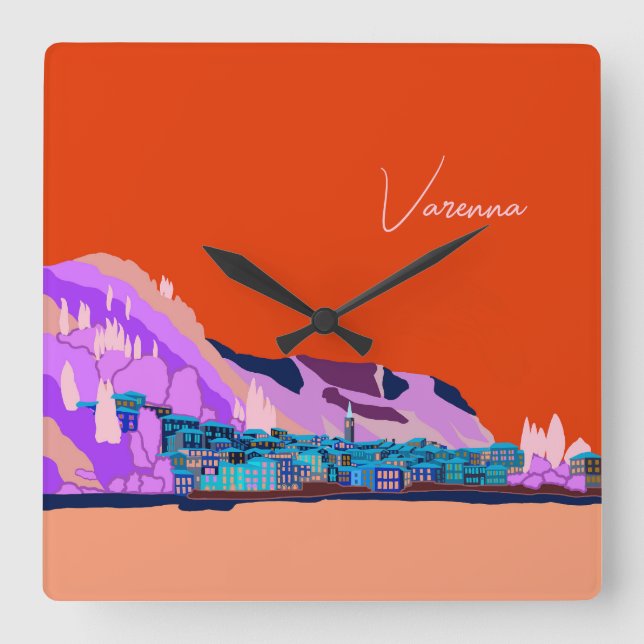 Sunset Varenna Lake Como Italy Illustration Square Wall Clock (Front)
