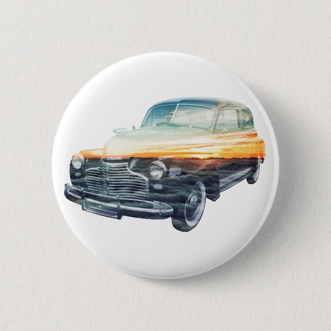 sunset vehicle double exposure 6 cm round badge (Front)