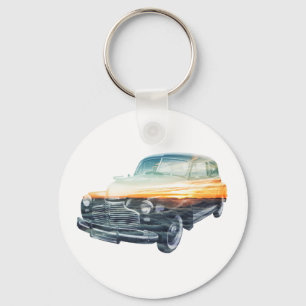 sunset vehicle double exposure key ring