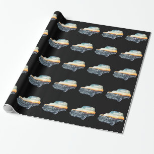 sunset vehicle double exposure wrapping paper