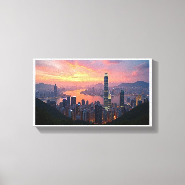 Sunset View Hongkong's City Skyline from the PEAK Canvas Print (Front)