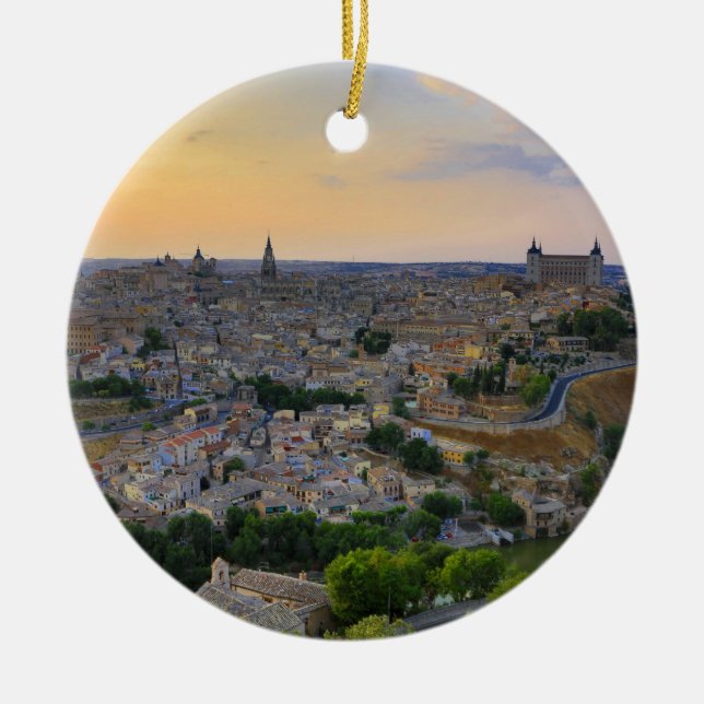 Sunset view of Toledo Spain Ceramic Tree Decoration (Front)