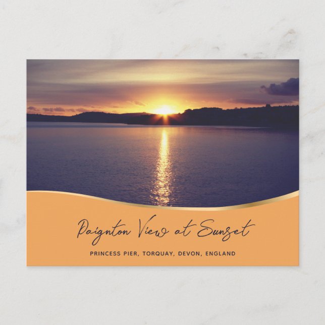 Sunset View Paignton Princess Pier Torquay England Postcard (Front)