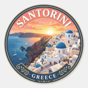 Sunset View, Santorini Greece Classic Round Sticker