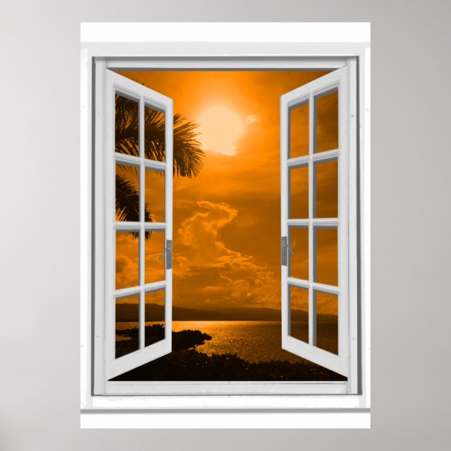 Sunset View Trompe l'oeil Fake Window Poster (Front)