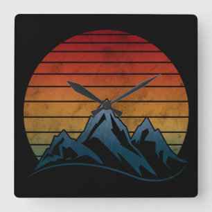 SUNSET VINTAGE MOUNTAIN  SQUARE WALL CLOCK