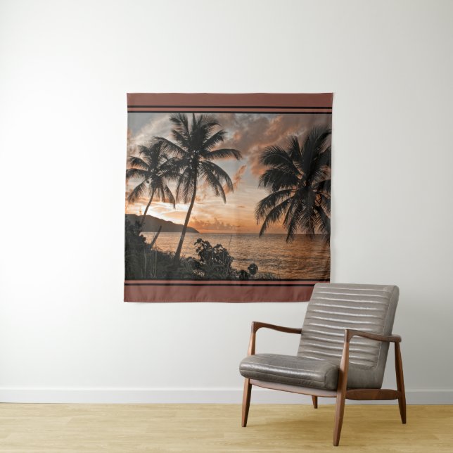 Sunset Virgin Islands St. Croix Beach Palm Trees Tapestry (In Situ)