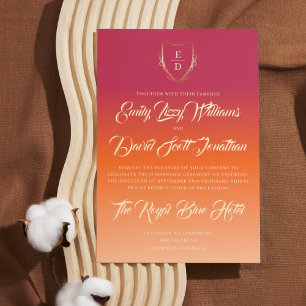 Sunset Viva Magenta Orange Classic Monogram  Invitation