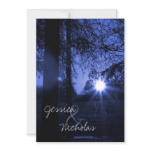 Sunset w Trees Blue Wedding Invitations Invites