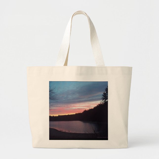 Sunset, Walden Pond, crescent moon Large Tote Bag (Front)